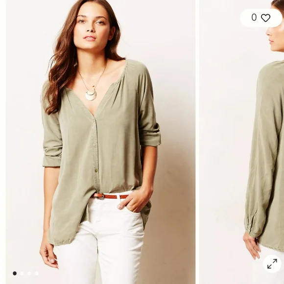ANTHROPOLOGIE LA VI BY SAM & LAVI Riverwalk Buttondown Top, Green M - Picture 1 of 14